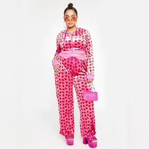 Red and pink velour heart print track suit Sugar Thrillz